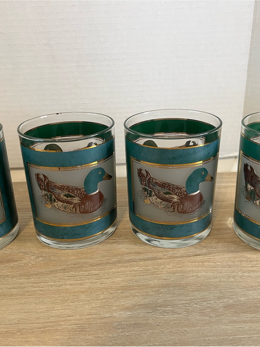 Teal Mallard Duck Glass Tumblers - Set of 4